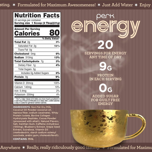 Perk Energy Drink Mix cup steam shows inviting aroma and energizing profile.