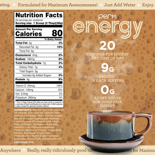 Perk Energy Tan Mocha Latte cup ready for a creamy latte experience.