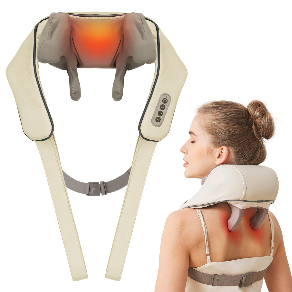 PERLEVI neck massager with heat in use, offering cordless convenience for desk breaks.
