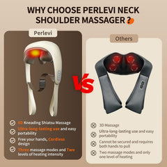 PERLEVI massager resting securely around neck for comfortable, hands-free use.