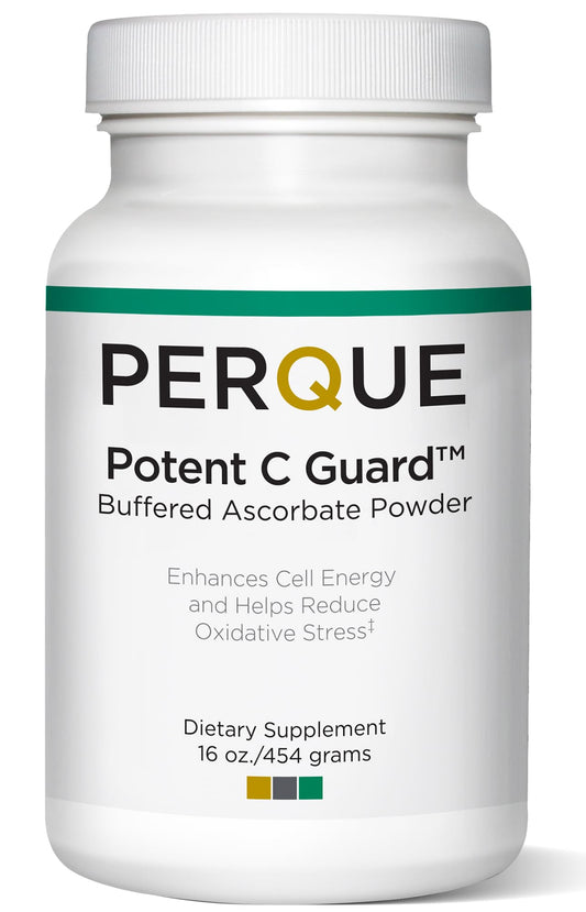 PERQUE Buffered Vitamin C bottle shows allergen-free daily wellness