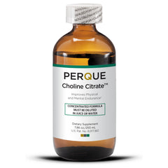 PERQUE Choline Citrate bottle view highlighting its liquid purity for easy dosing.