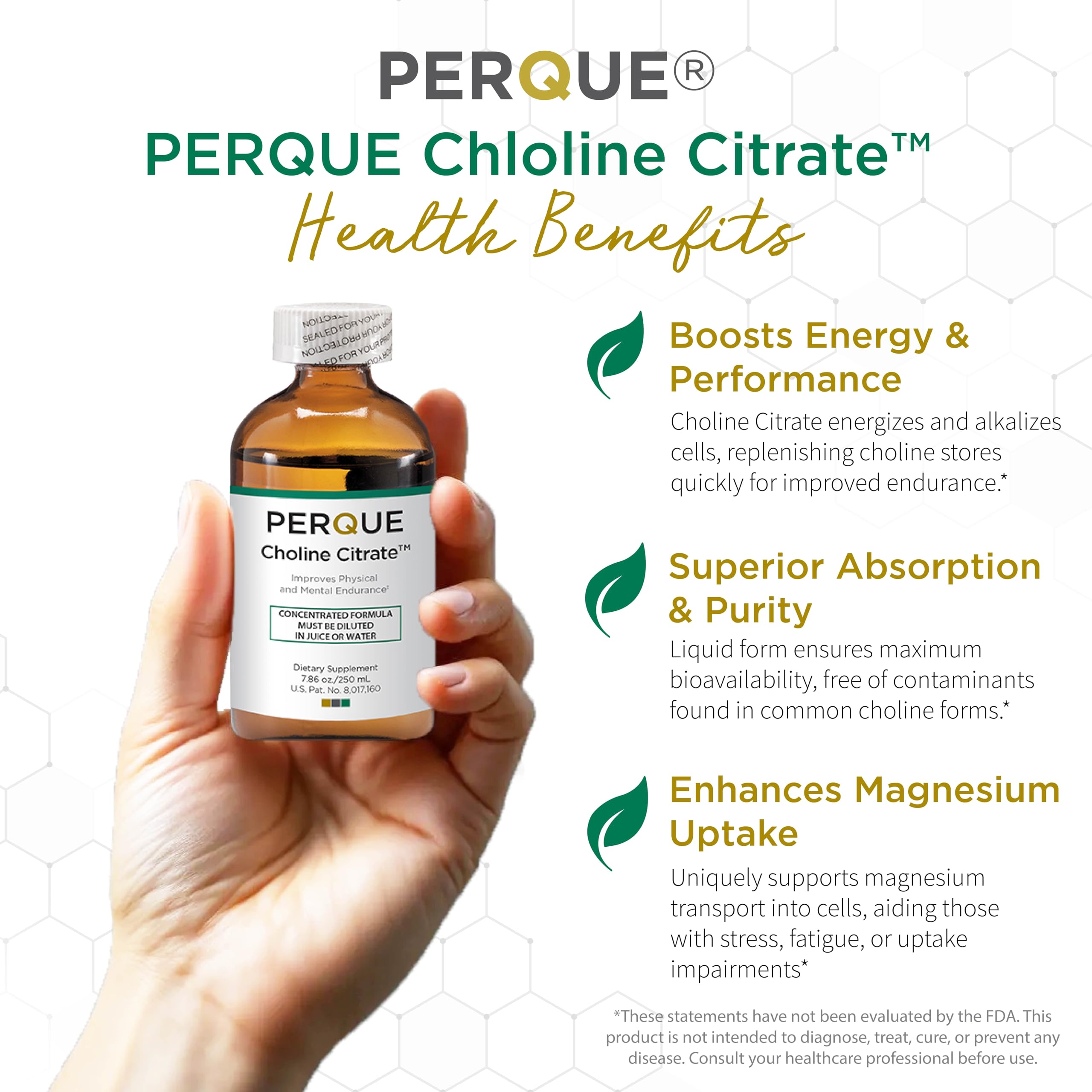 PERQUE Choline Citrate liquid pour shows easy, on-the-go dosing.