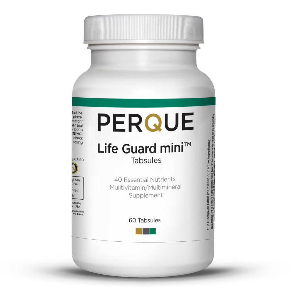PERQUE Life Guard Mini Tabsules bottle front view, convenient daily supplement.