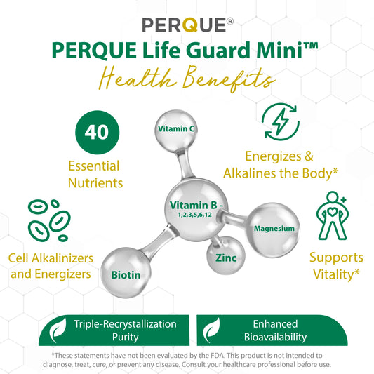 PERQUE Life Guard Mini Tabsules label close-up showing nutrient details.