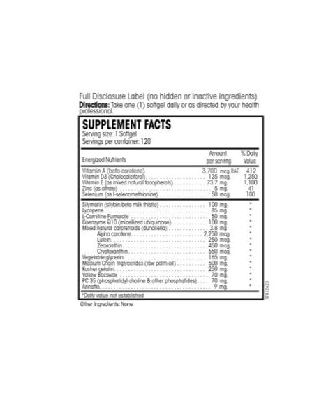 PERQUE Liva Guard Forte bottle back label showing CoQ10 antioxidant support