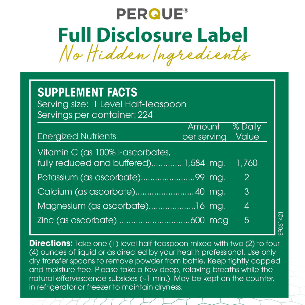 PERQUE Mineral blend includes magnesium, potassium, zinc, and calcium