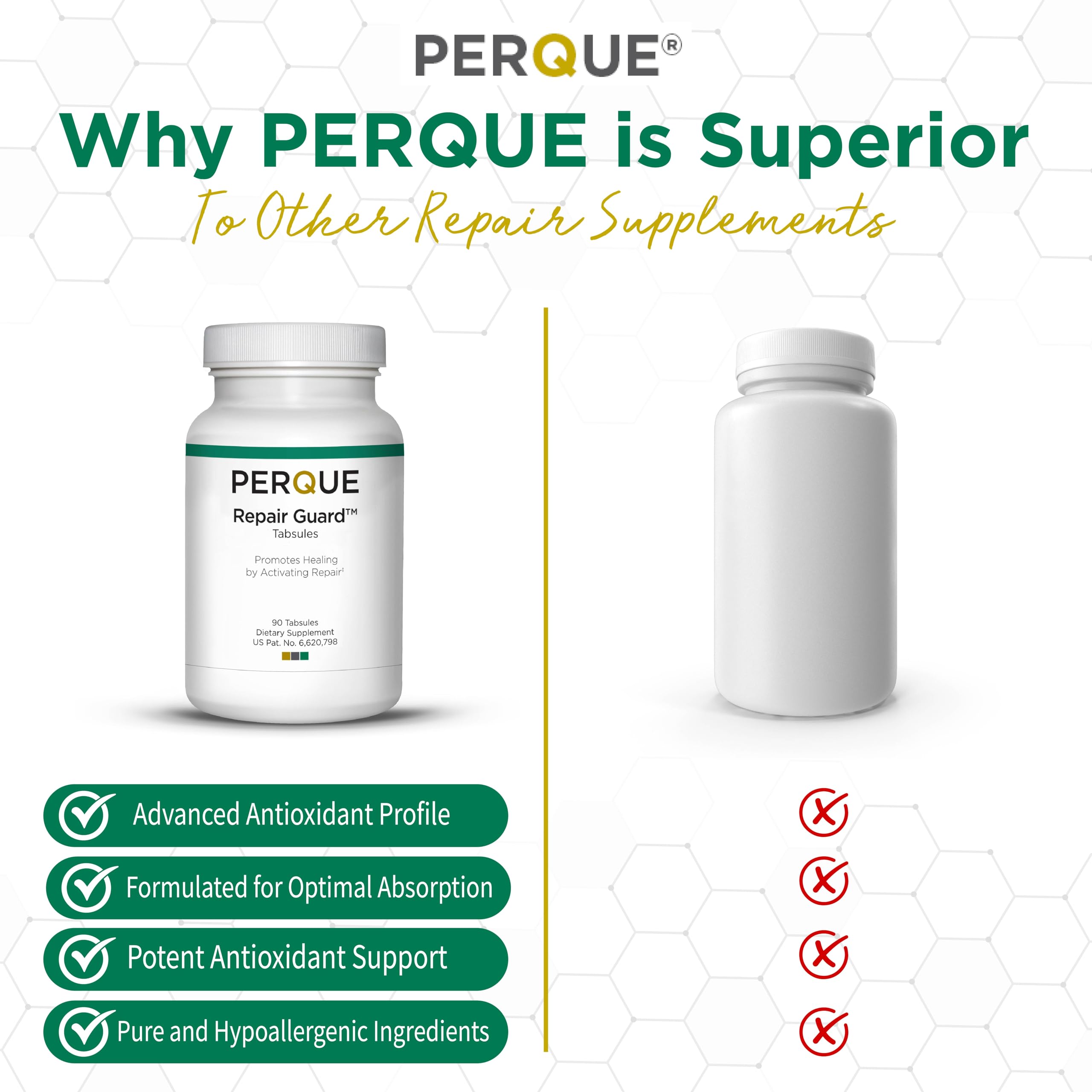 PERQUE Repair Guard ingredients list highlights vitamins, minerals, and cofactors.