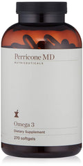 Perricone MD Omega-3 bottle with softgel capsules for daily wellness.