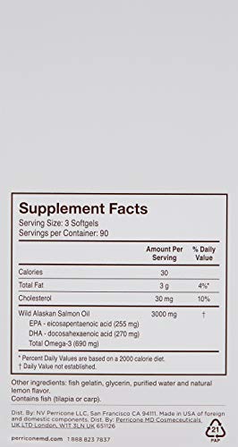 Perricone MD Omega-3 softgel capsules ready for daily dose.