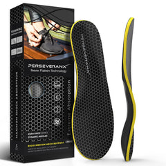 PerseveranX plantar fasciitis insoles with shock-absorption foam for active steps.