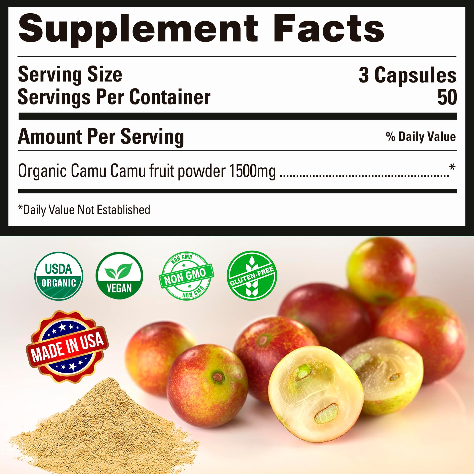 Sourcing note: Peruvian Naturals Camu Camu from sustainable Peruvian farms supporting local farmers.