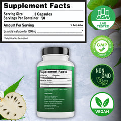Peruvian Naturals Graviola capsules ingredient panel highlights pure graviola extract