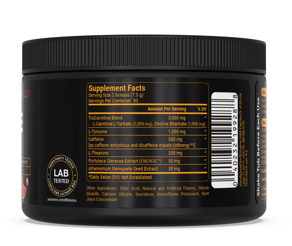 PEScience Alphamine glass with drink illustrating smooth energy.