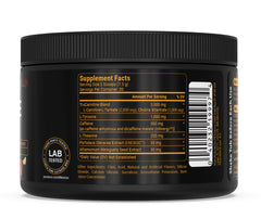 PEScience Alphamine label closeup highlights ingredients and clean energy blend.