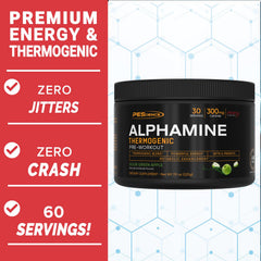PEScience Alphamine label Sour Green Apple highlights flavor and thermogenic potential.