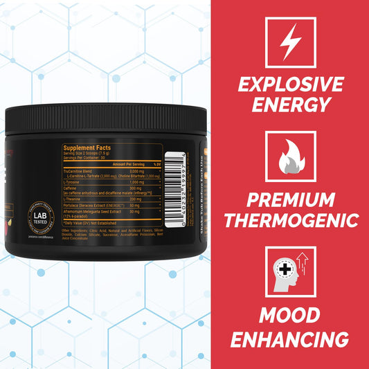 PEScience Alphamine scoop illustrating precise serving size and dosing.