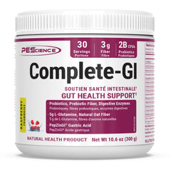 PEScience Complete-GI raspberry bottle shows a convenient daily probiotic blend.