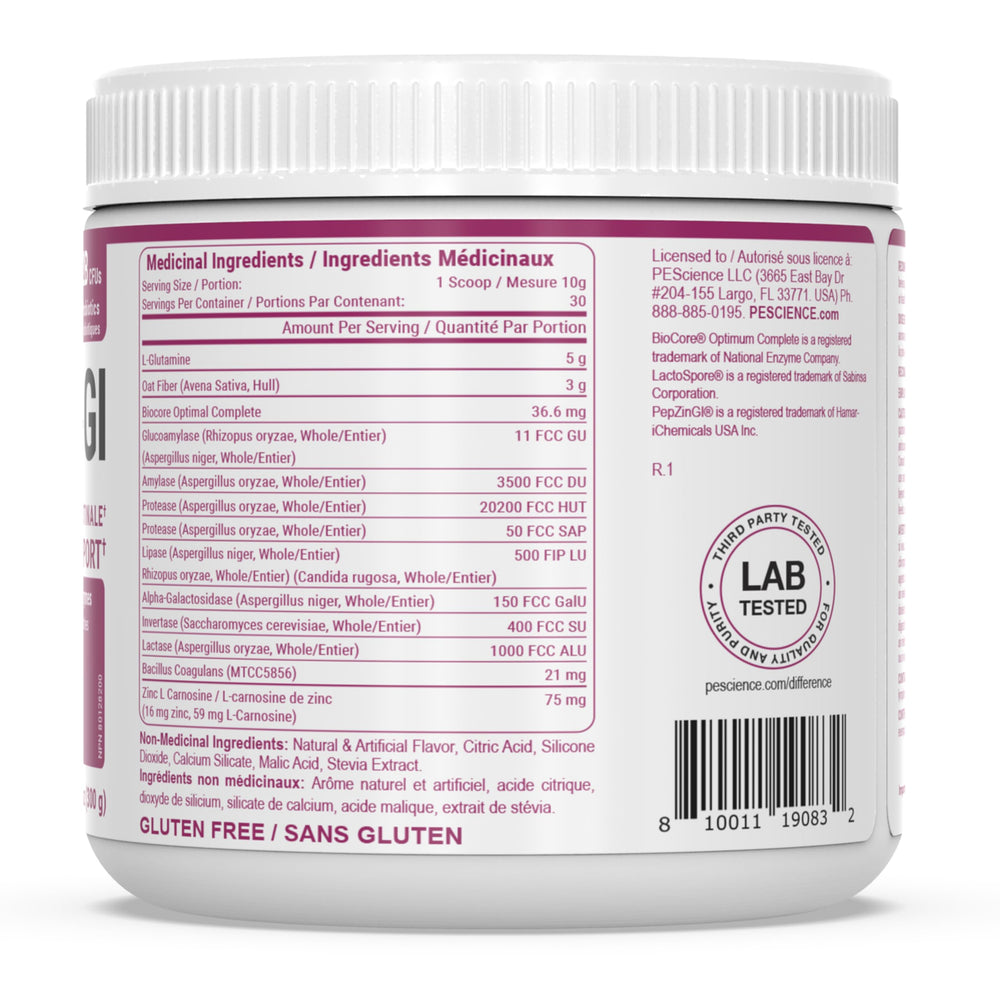PEScience Complete-GI tub top-view highlights compact packaging.