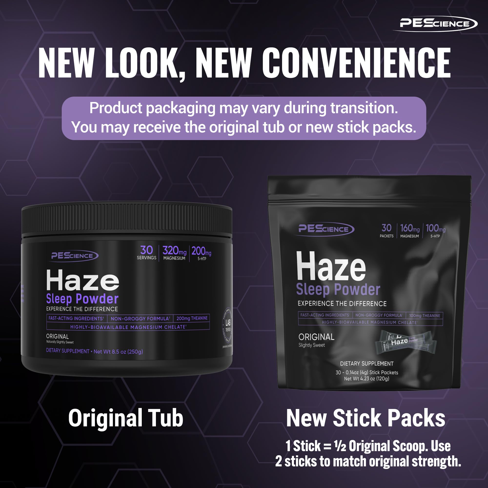 PEScience Haze Sleep Powder label with clear, melatonin-free ingredients