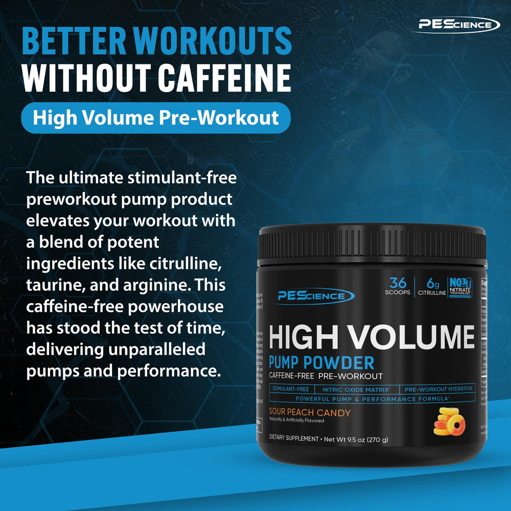 PEScience High Volume bottle back with ingredients and nutrition panel.