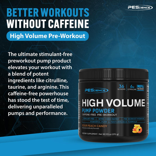 PEScience High Volume bottle back with ingredients and nutrition panel.