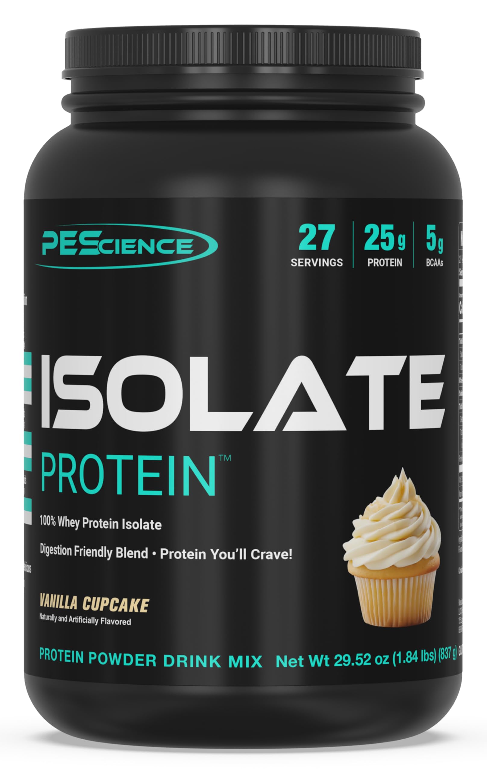 PEScience Isolate vanilla cupcake bottle for fast post-workout recovery