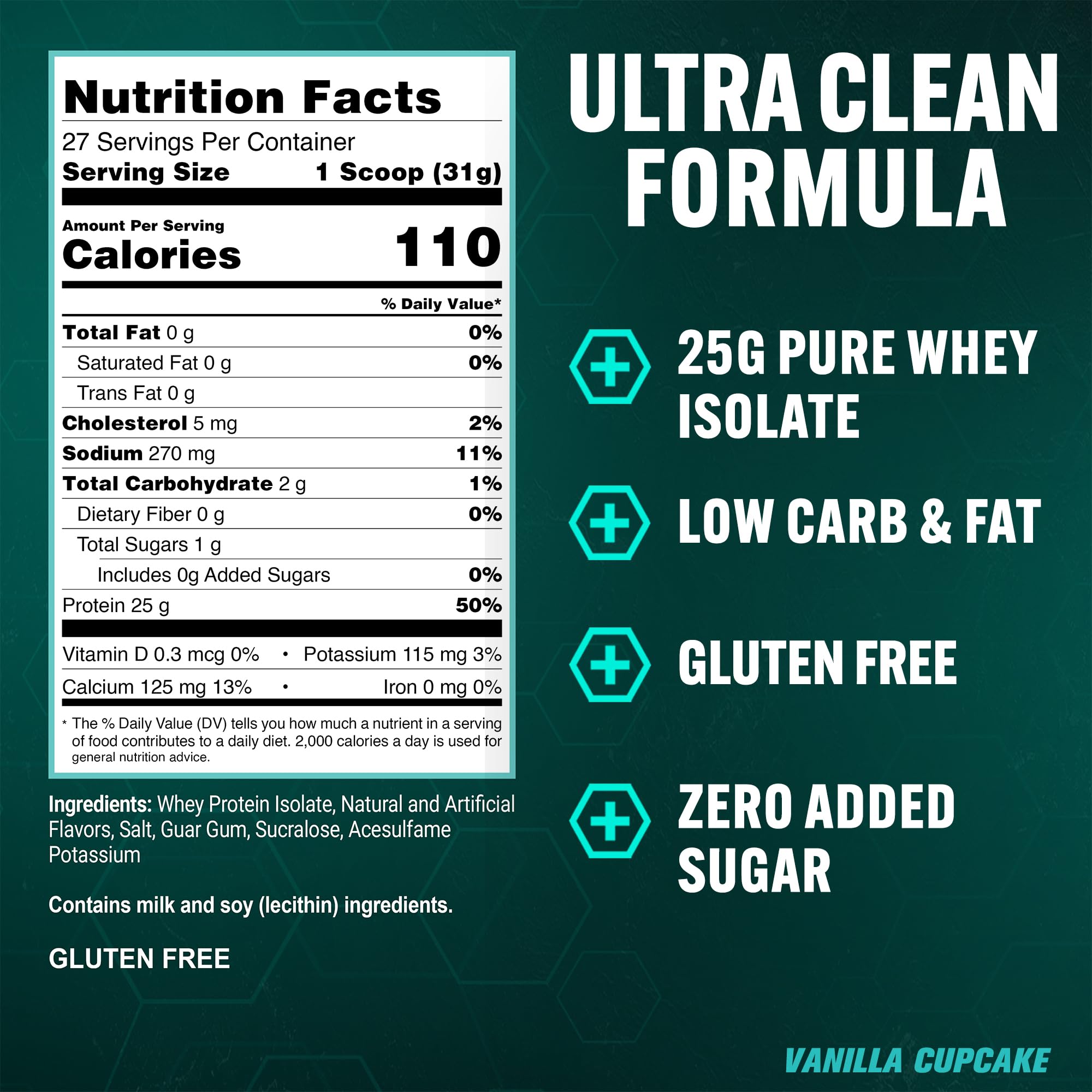 PEScience Isolate vanilla cupcake powder jar highlighting lactose-free formula