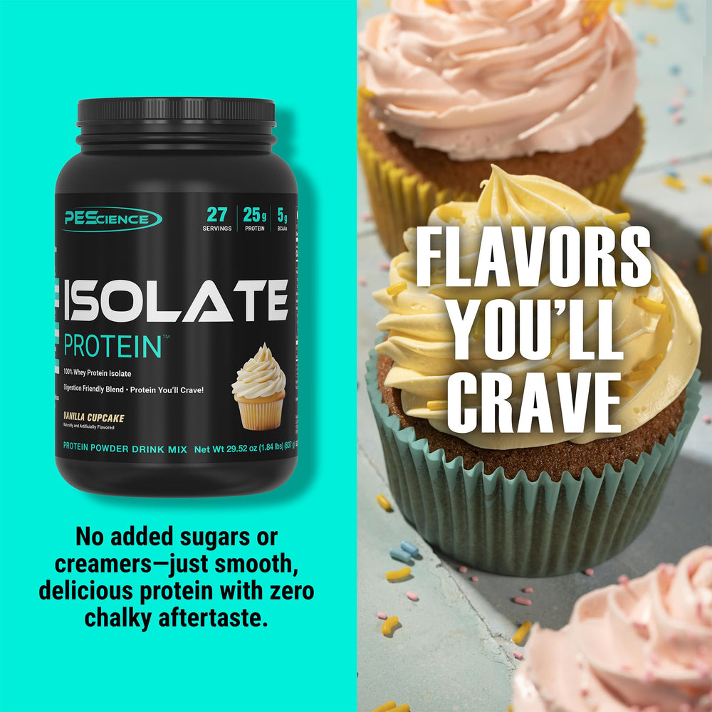 PEScience Isolate vanilla cupcake serving scoop showing easy mixability