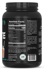 Serving scoop with nutrition label emphasizing 25 g protein per serving