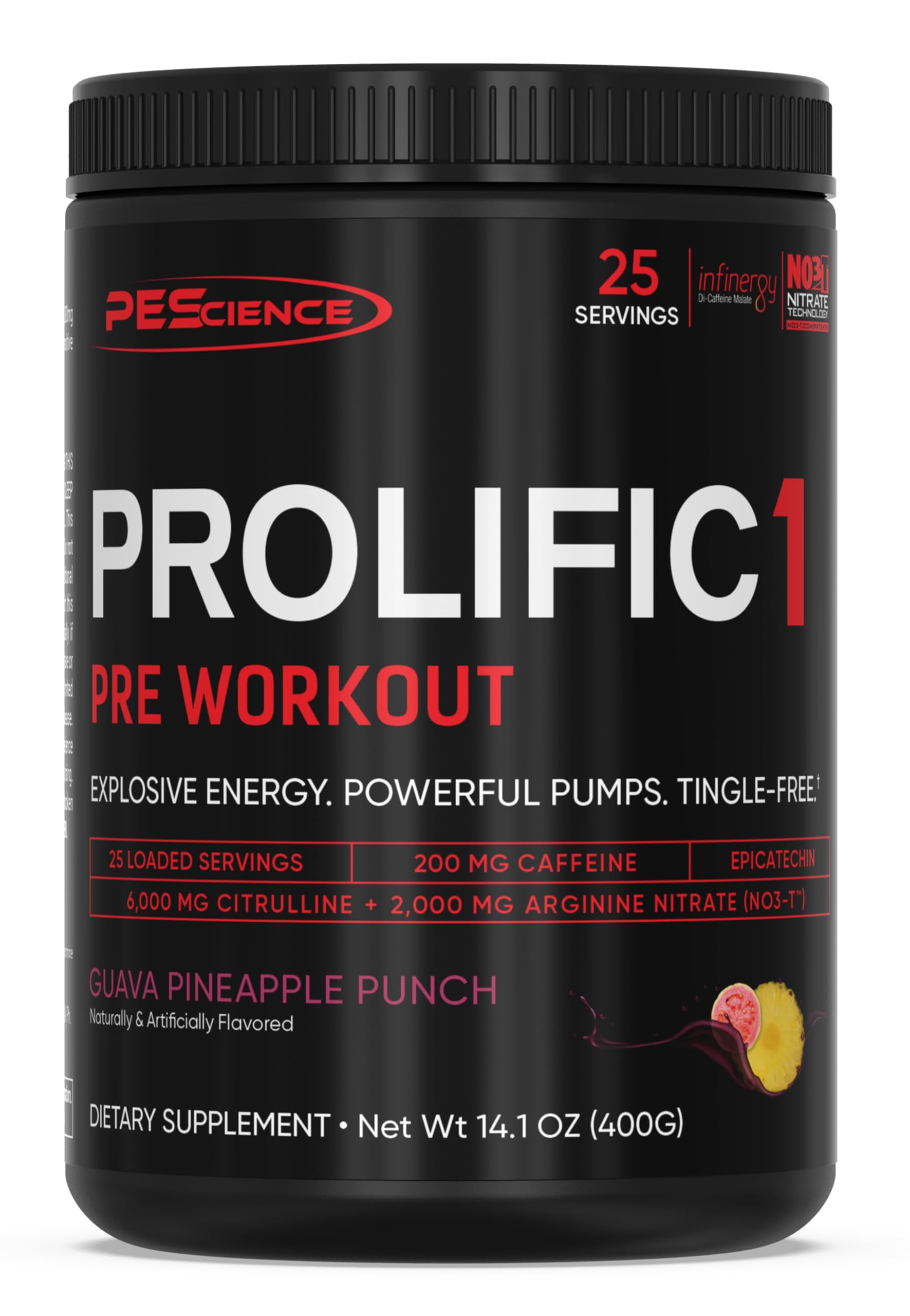 PEScience Prolific-1 Guava Pineapple Punch bottle showcasing clean energy.