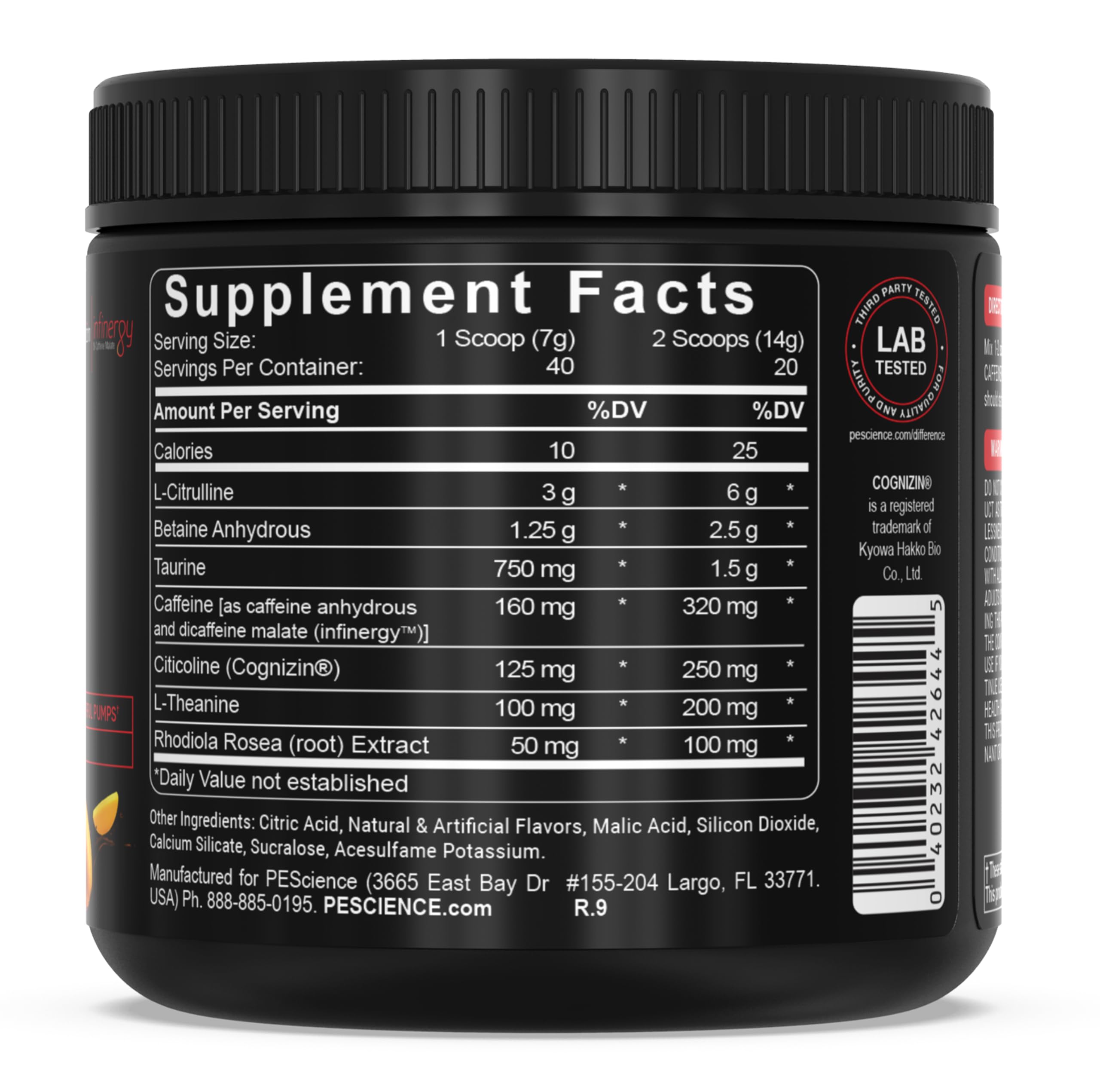 PEScience Prolific pre-workout setup for mango splash flavor