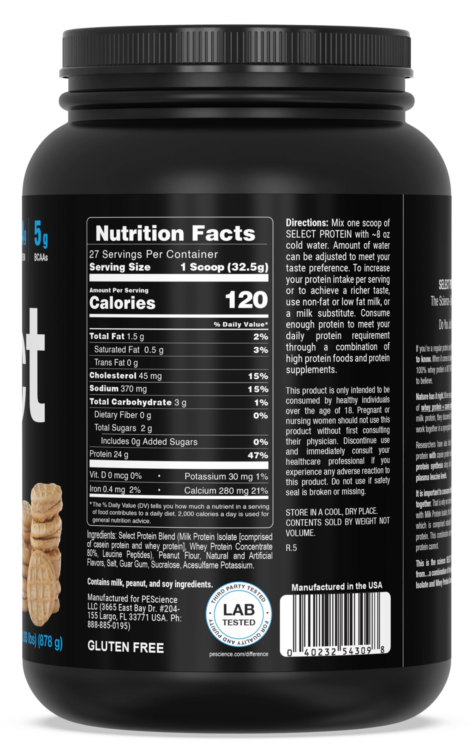 PEScience Select ingredients panel reveals a clean, minimal formula.