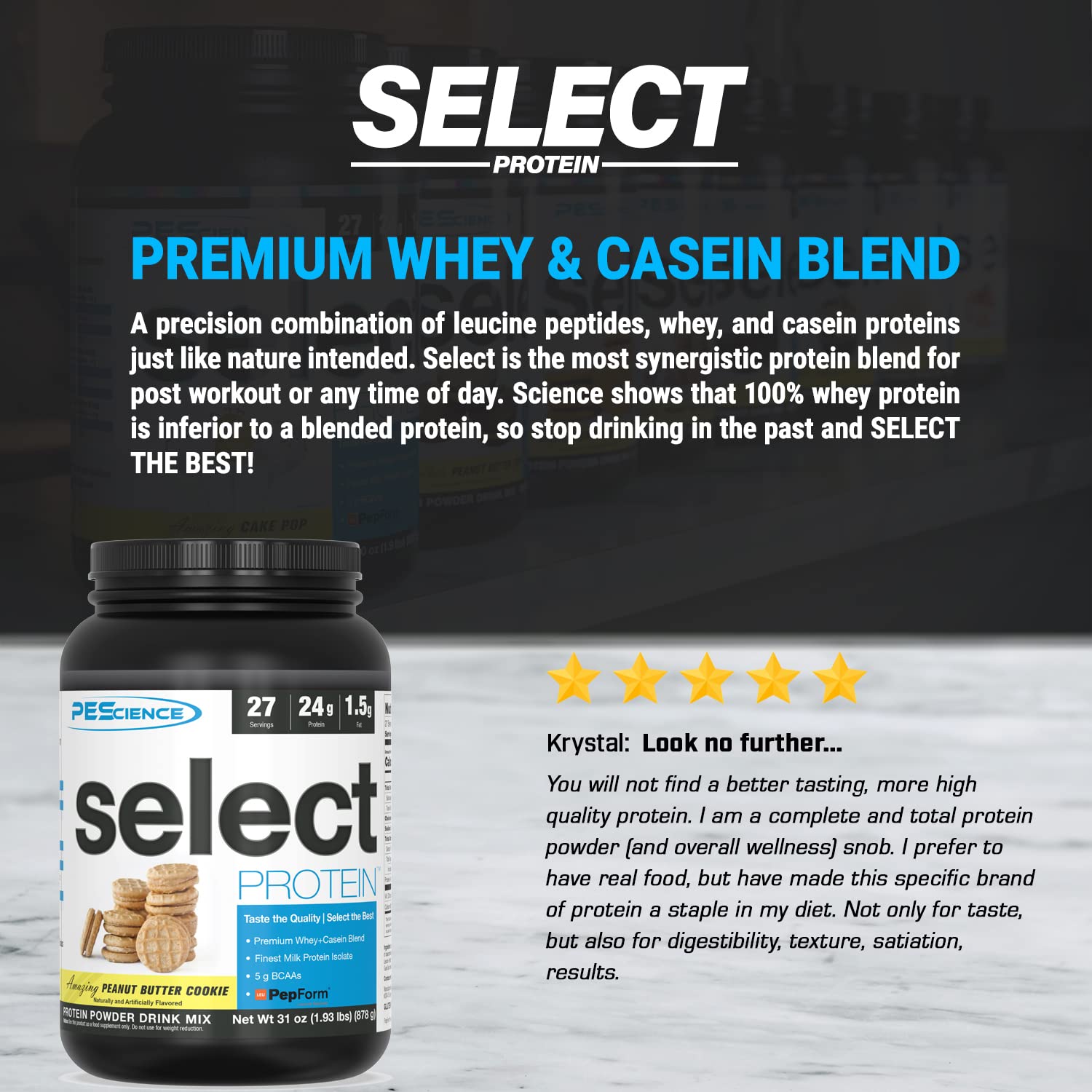 PEScience Select Peanut Butter Cookie powder with a spoon ready to taste.