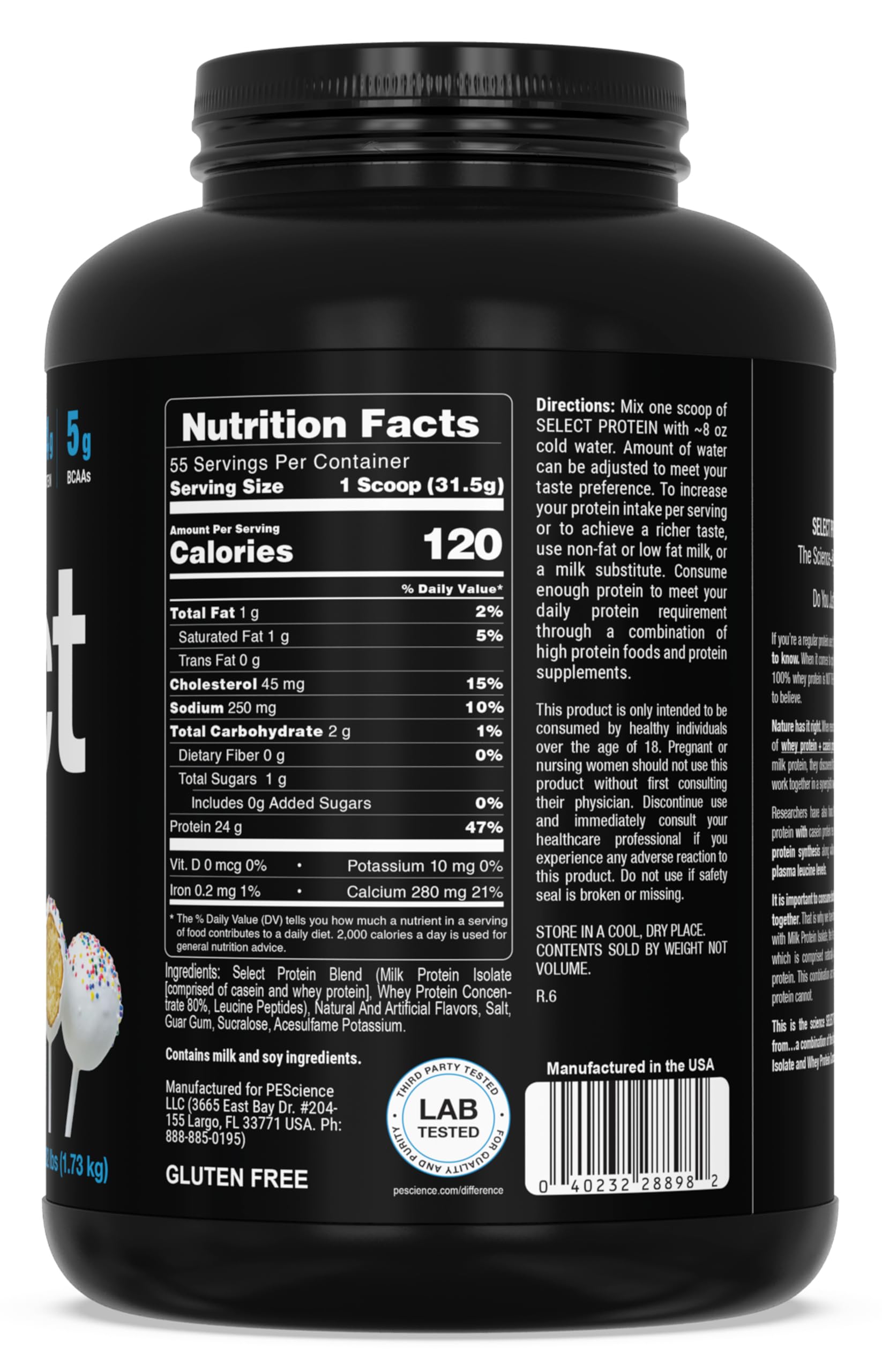 PEScience Select Cake Pop gluten-free and keto-friendly certification notes