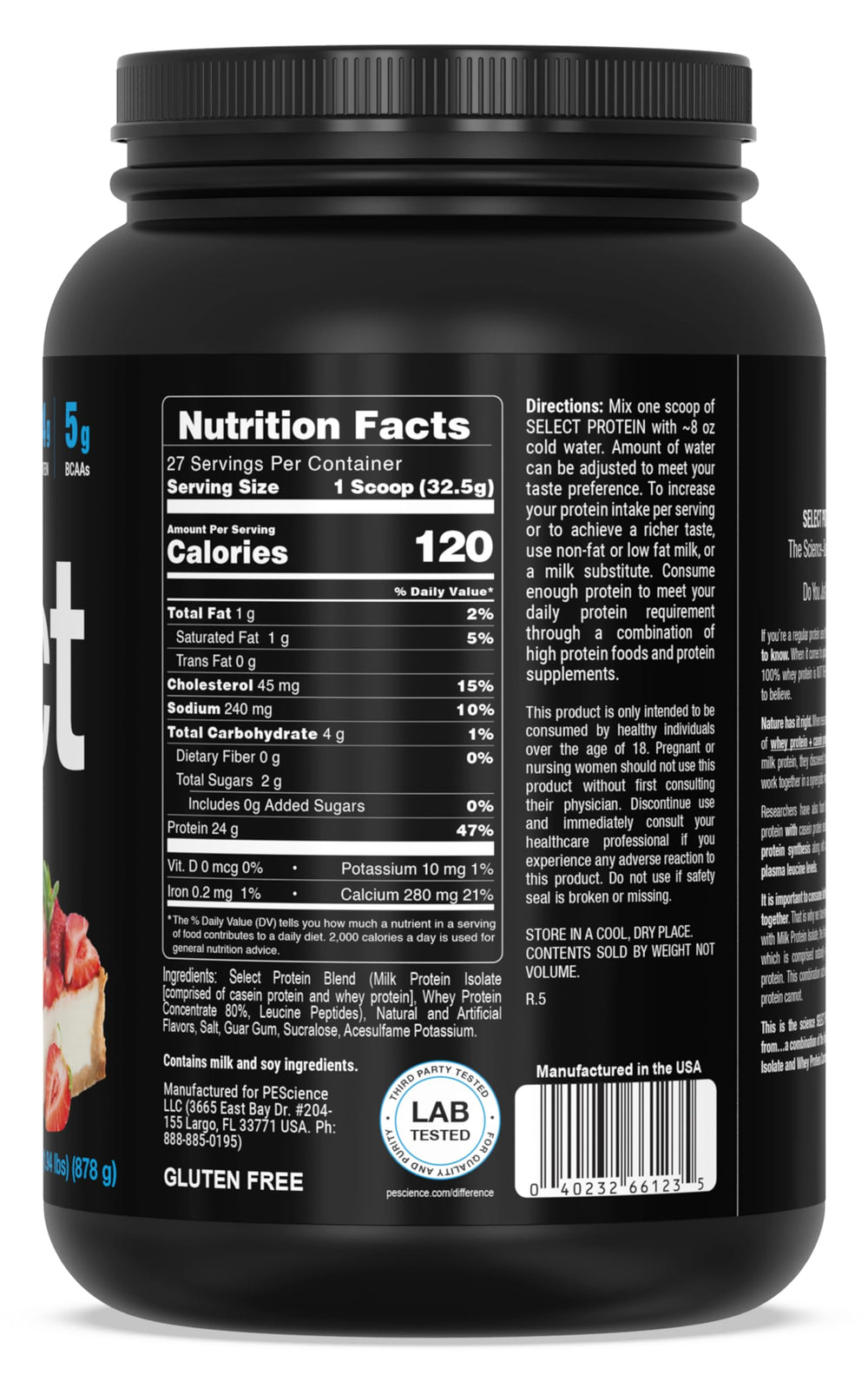 PEScience Select powder poured into milk for a low-carb protein shake.