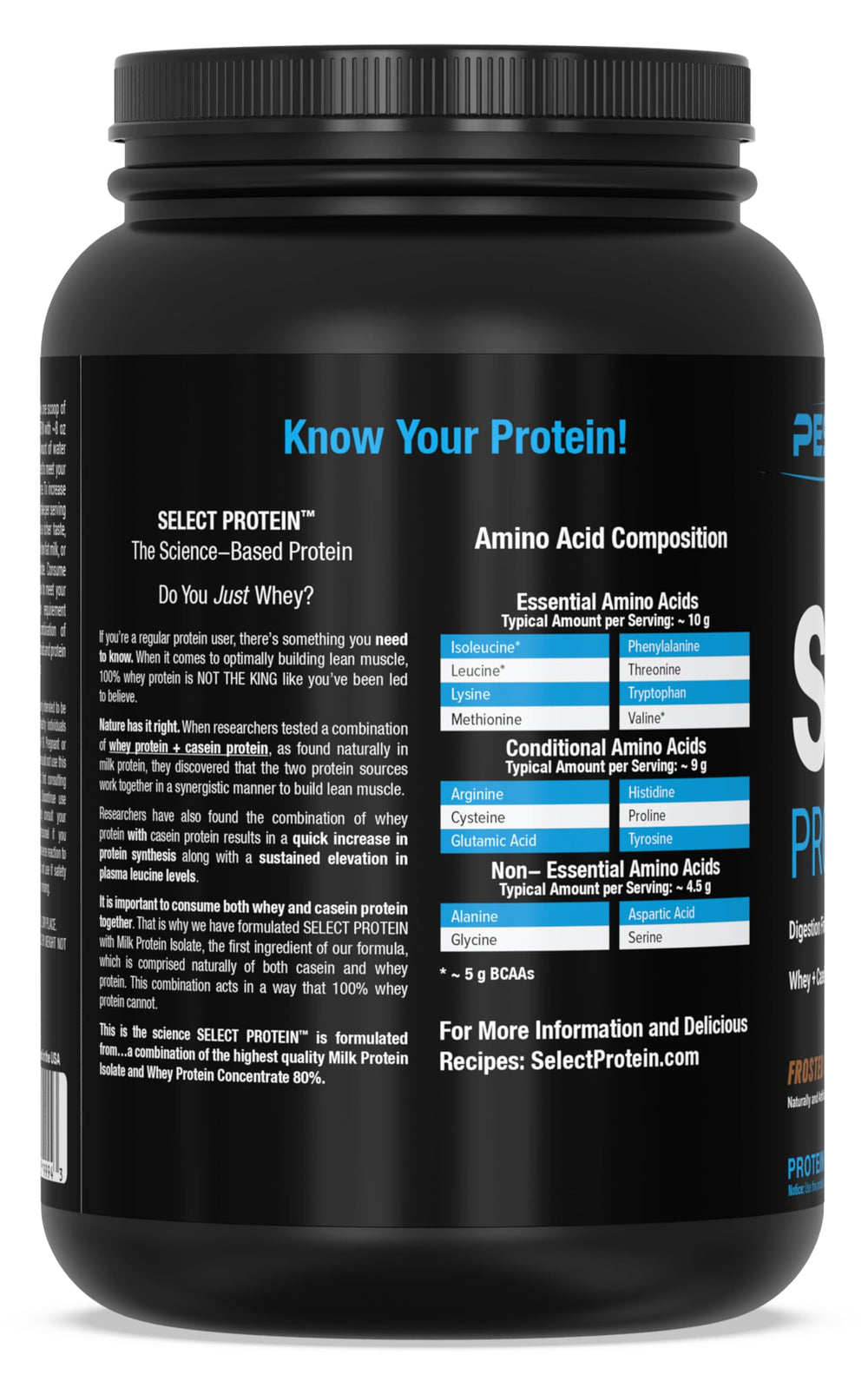 PEScience Select Protein Powder ingredient sources emphasize milk protein isolate's role