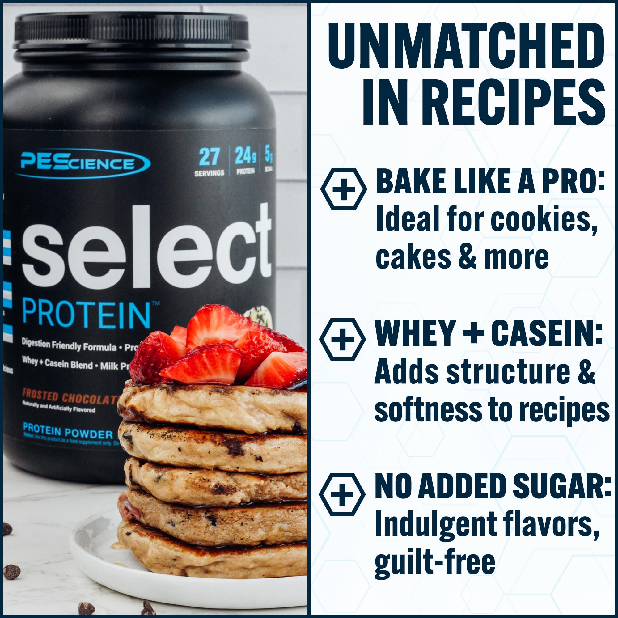 PEScience Select Protein Powder nutrition label focusing on milk protein isolate and casein