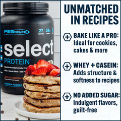 PEScience Select Protein Powder nutrition label focusing on milk protein isolate and casein