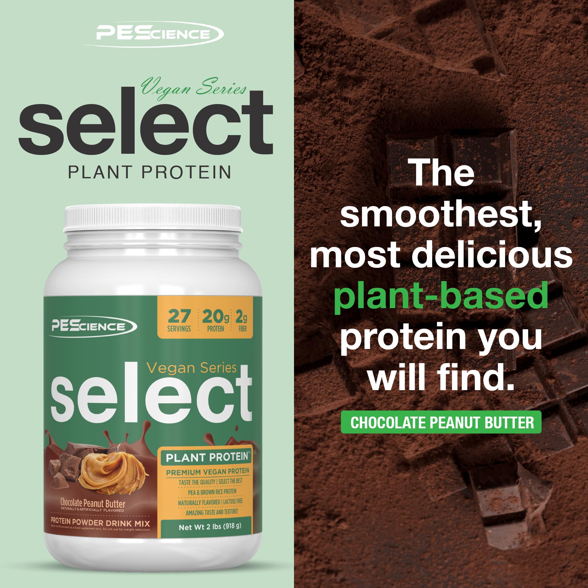 PEScience Select Vegan powder close-up shows complete amino acid profile emphasis