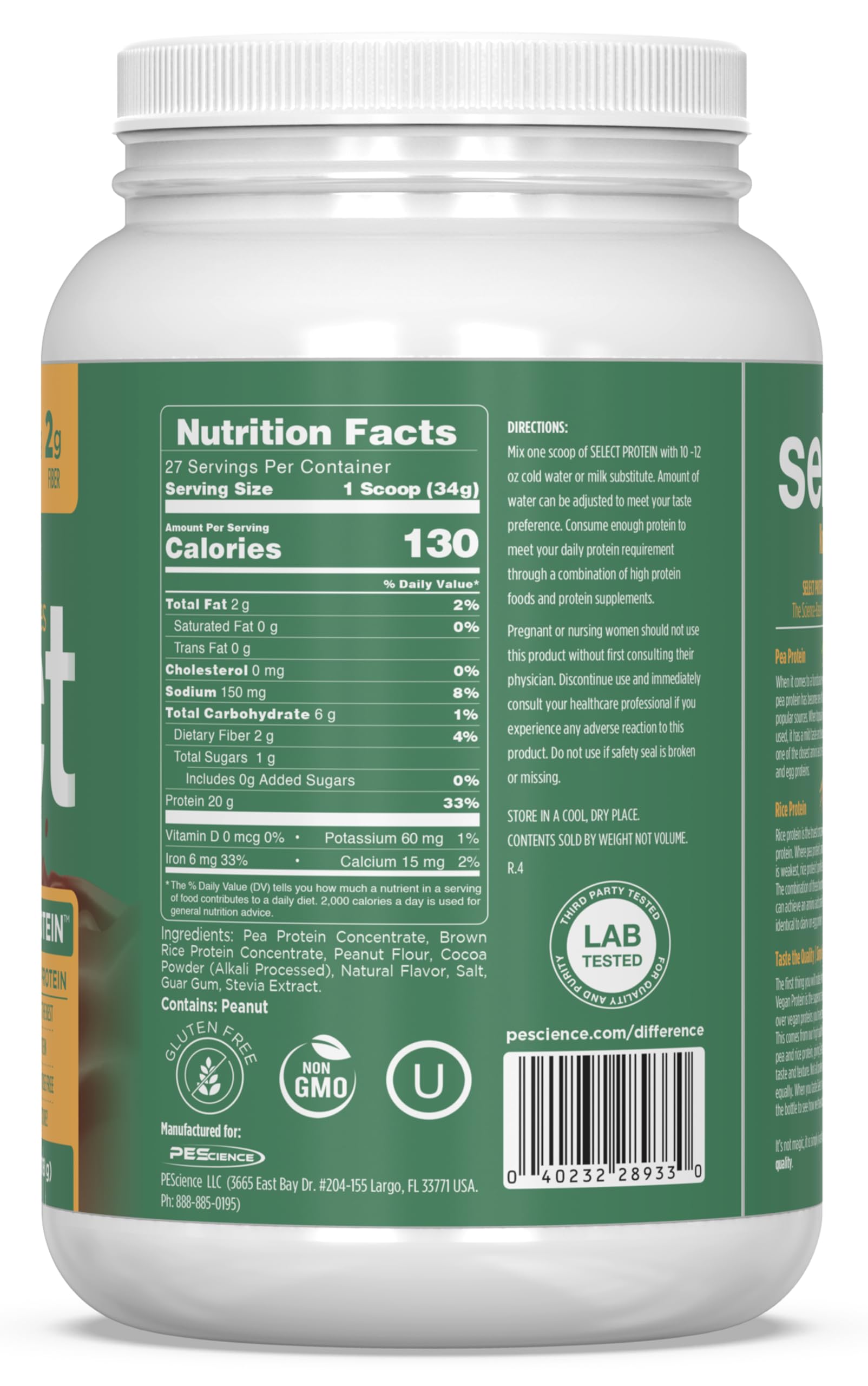 PEScience Select Vegan packaging with serving ideas and nutritious drink