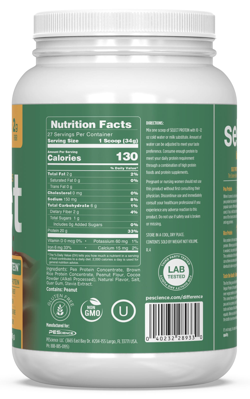 PEScience Select Vegan packaging with serving ideas and nutritious drink