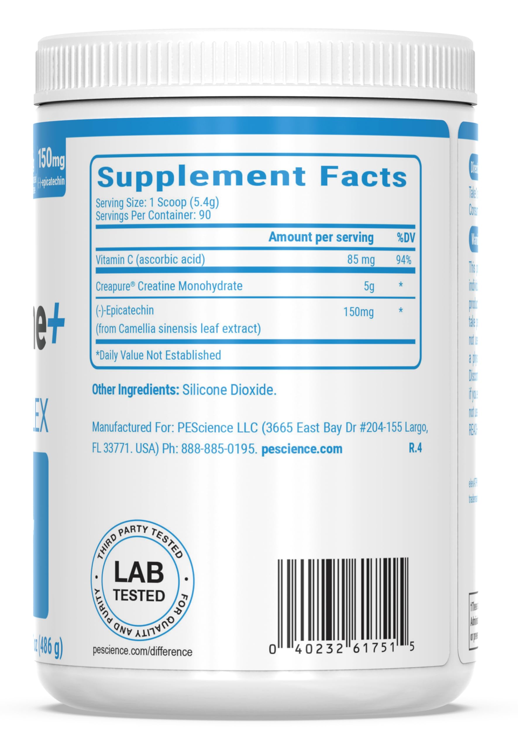 PEScience TruCreatine+ unflavored powder blends with beverages.