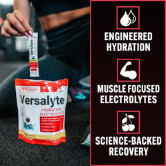 PEScience Versalyte stick-pack ready to mix for on-the-go hydration.