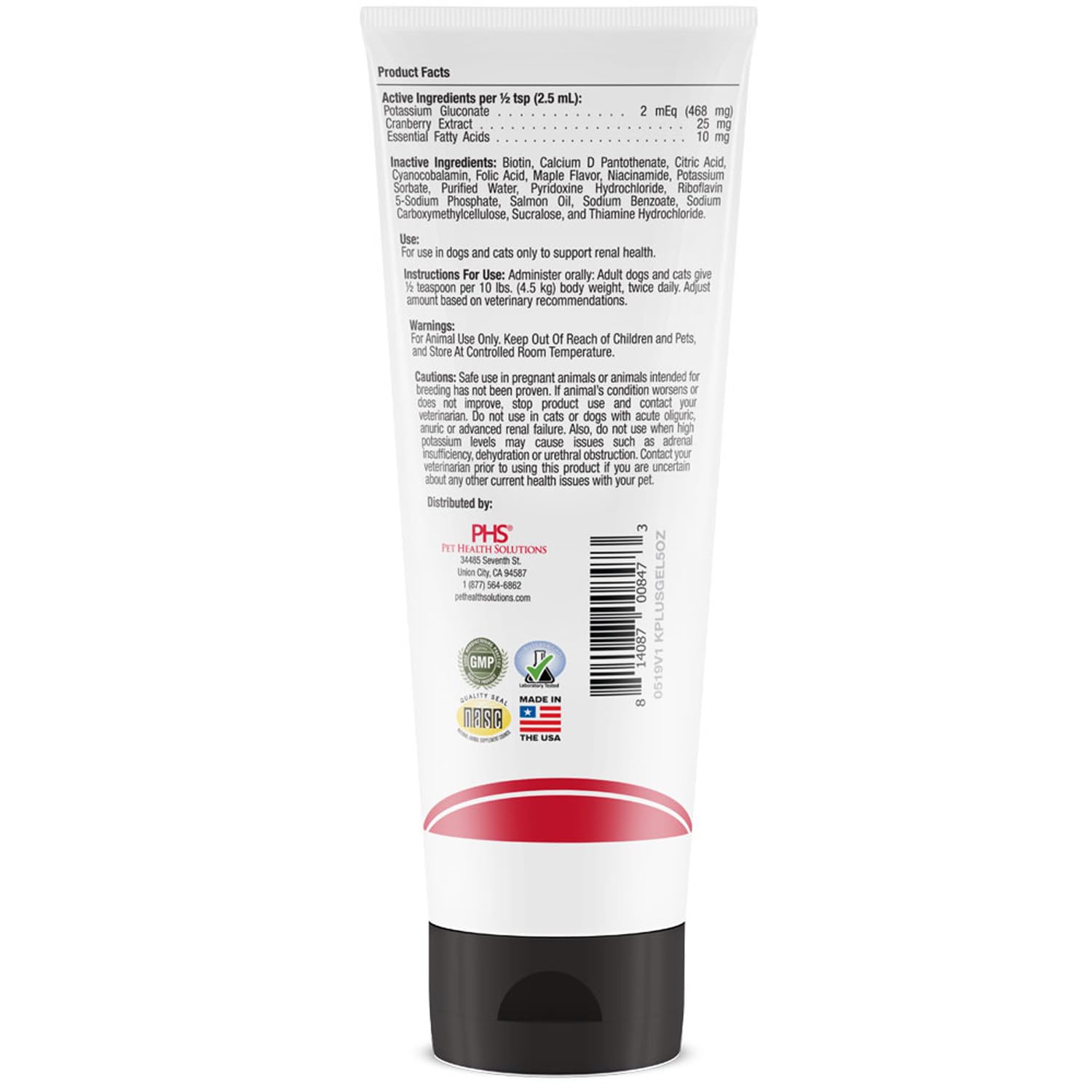 Pet Health Solutions K-Plus Renal Gel potassium gluconate formula.