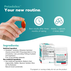 Petadolex bottle on a morning table as part of daily routine