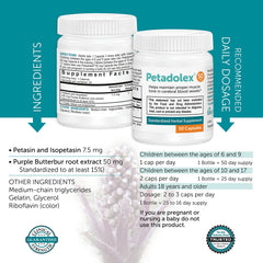 Petadolex packaging references long-term use since 1972 and Canadian guidance
