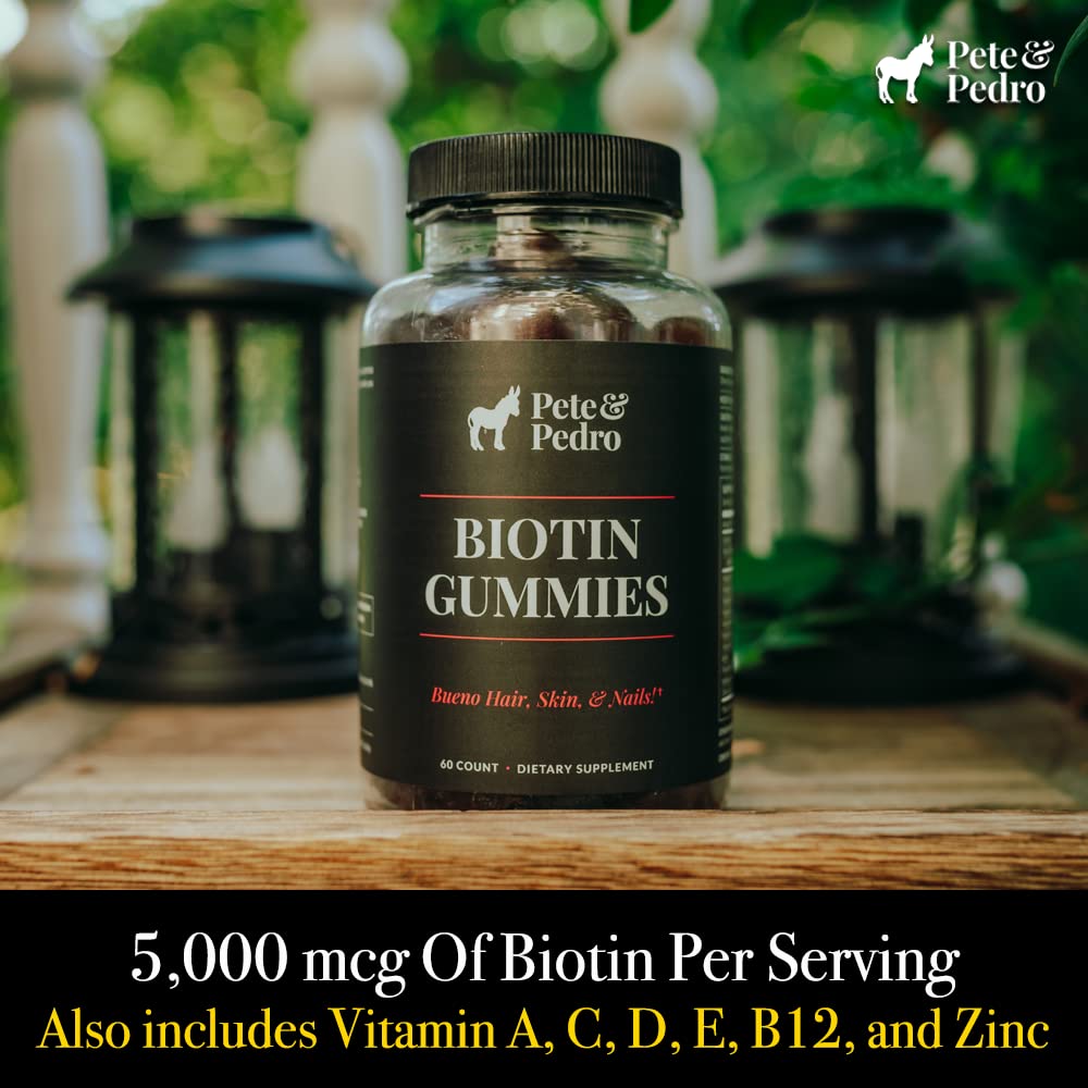 Pete and Pedro Biotin Gummies nails and skin focus in a tasty chew.