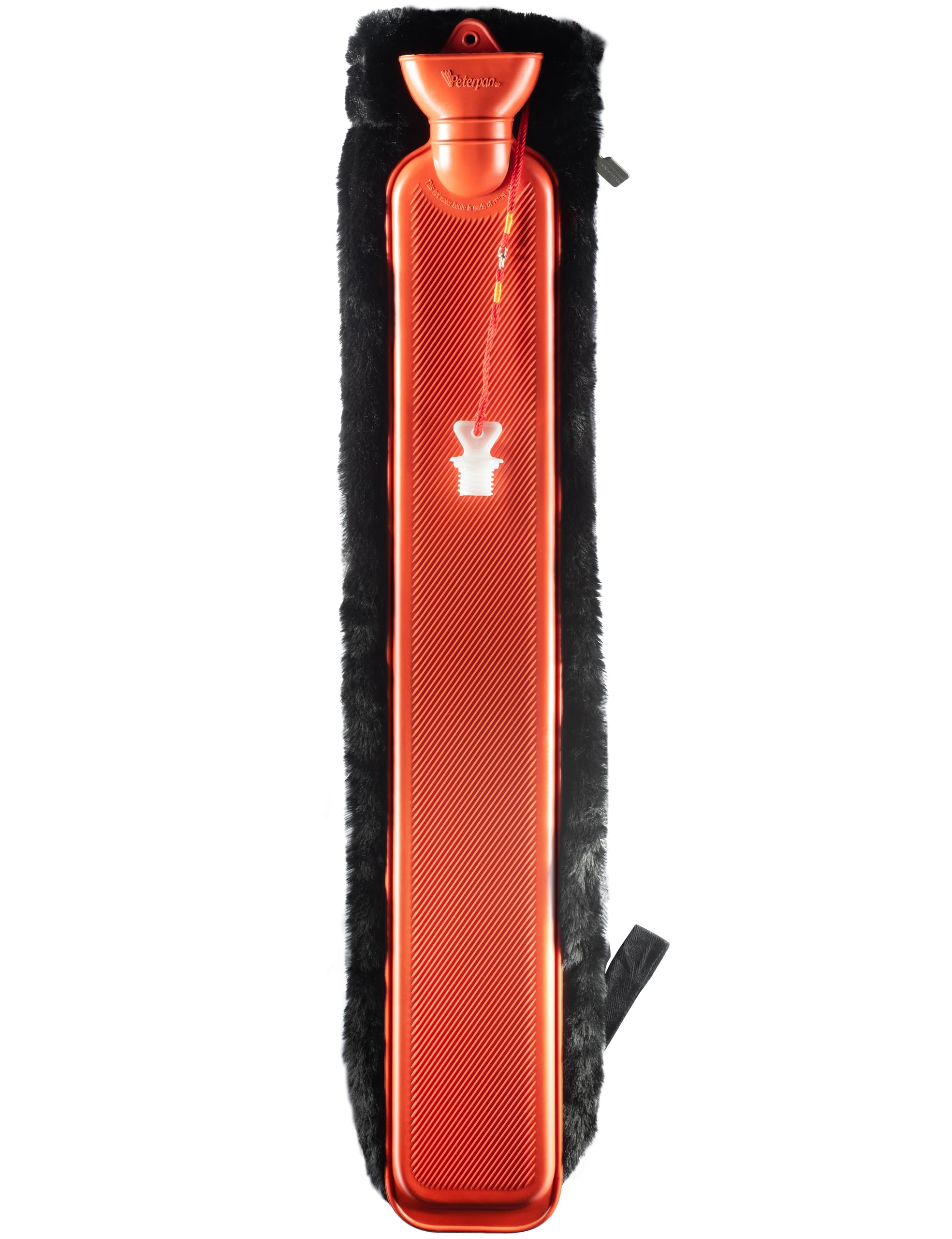 Peterpan hot water bottle with fur cover and lanyard for easy grip and heat on demand