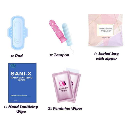 pH Advantage Light Rose kit contents visible: tampon, pad, wipes